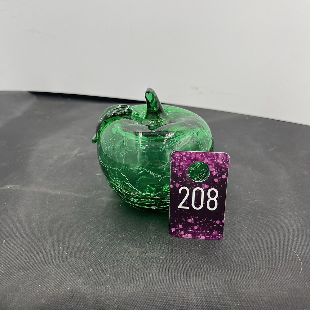 Vintage‎ Green Art Glass Apple Crackle Retro Fruit Paper Weight Hand Blown
